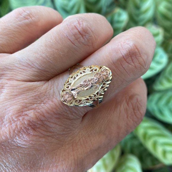 New 14k Gold Santa Muerte fancy Religious Ring Jewelry
